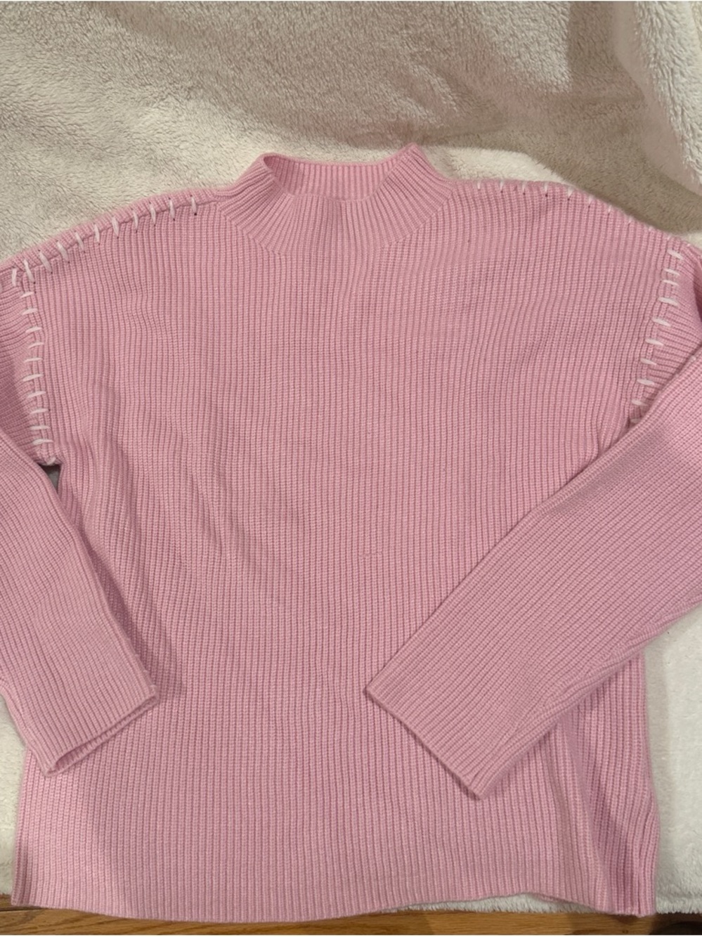 Women's Pink Stitch-Trim Mock Neck Sweater